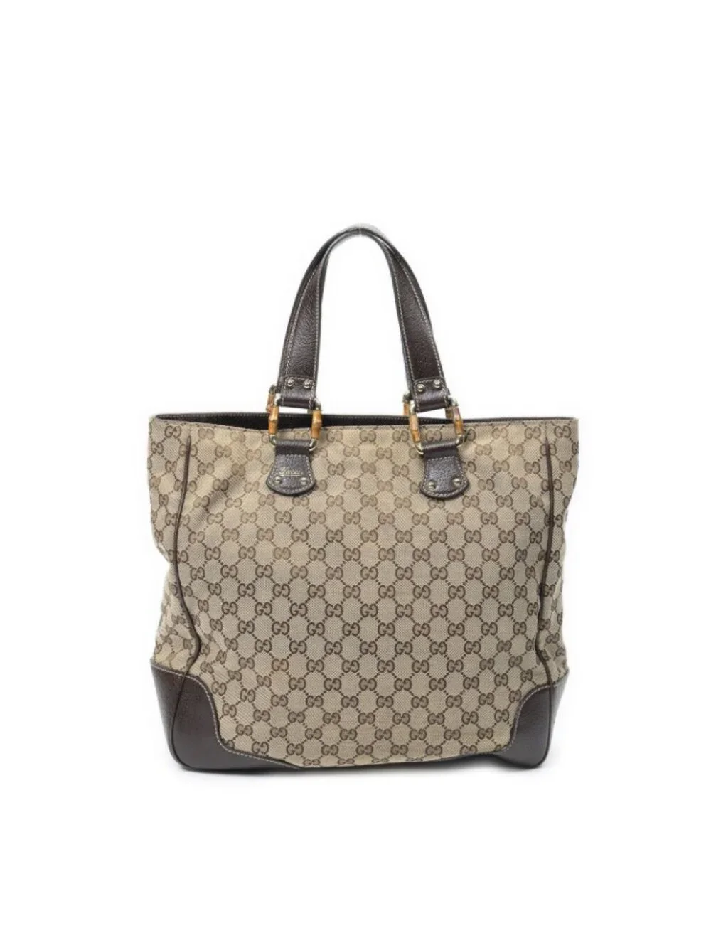 Gucci Bamboo Horsebit Tote Beige Brown GG Canvas